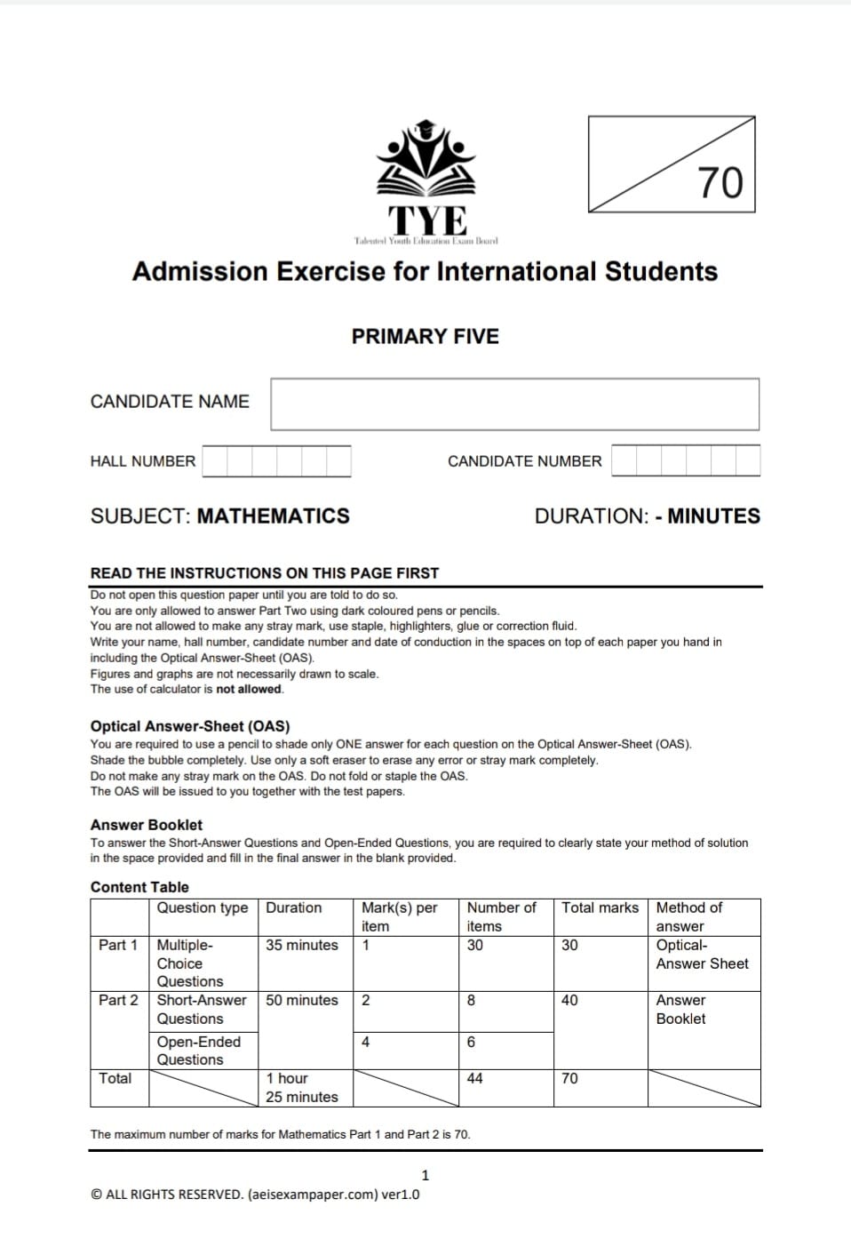 AEIS Exam Paper Math P5 (2016 - 2021)